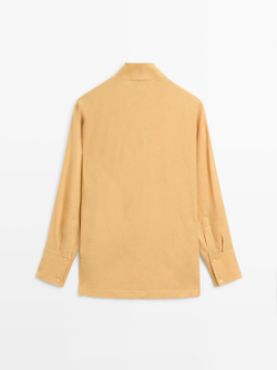 Massimo Dutti Блуза из струящейся ткани с драпированным вырезом, горчично-желтый