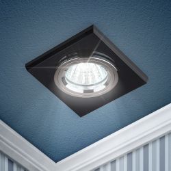DK8 CH/BK Светильник ЭРА декор стекло квадрат MR16,12V/220V, 50W, хром/черный | Декоративные встраиваемые светильники