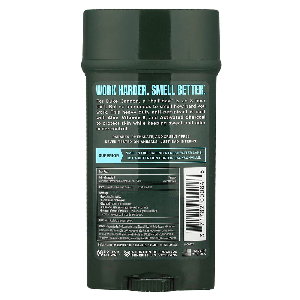 Duke Cannon Supply Co., Дезодорант-антиперспирант, превосходный, пресная вода и нероли, 85 г (3 унции)