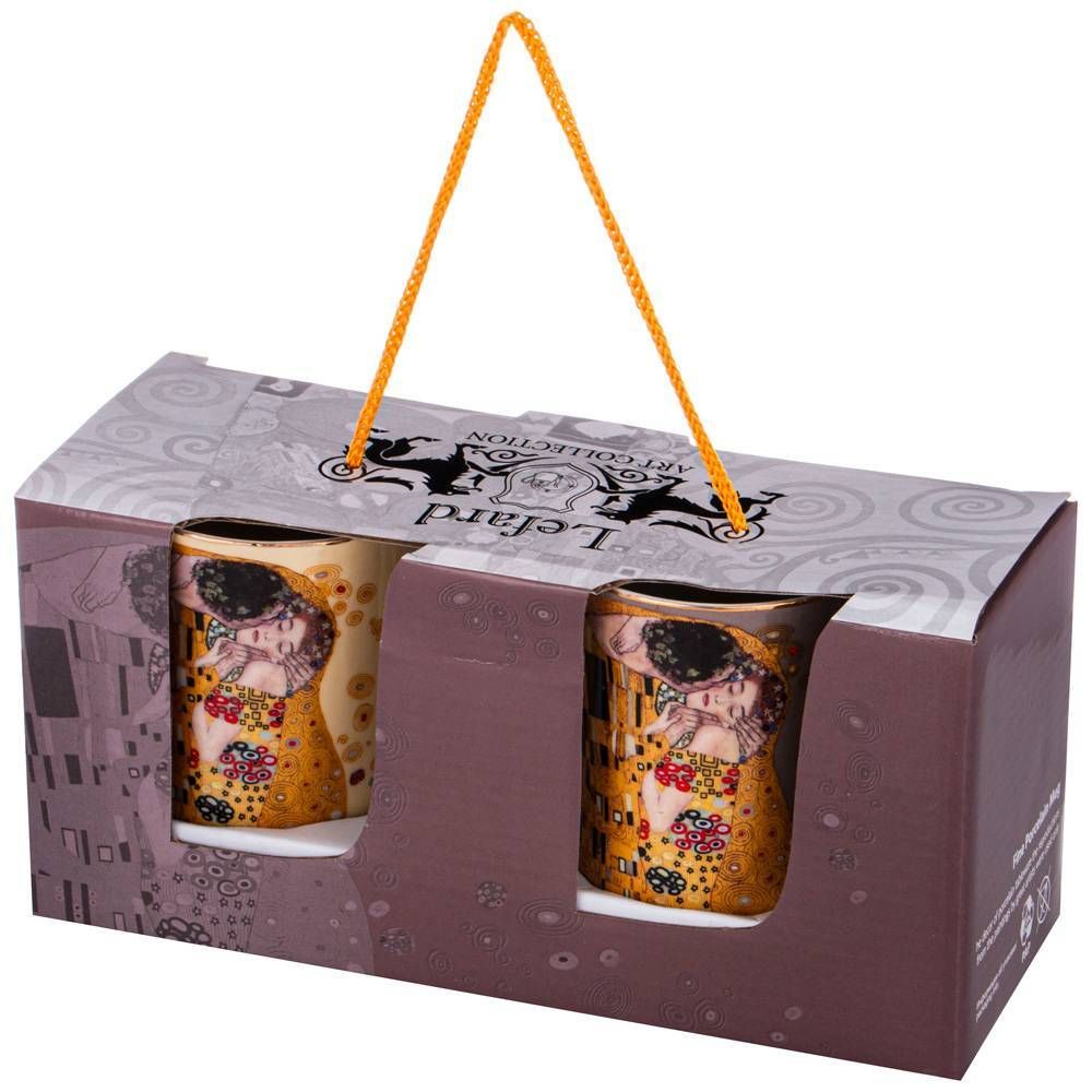 НАБОР КРУЖЕК LEFARD "ПОЦЕЛУЙ" (Г. КЛИМТ) 2 ШТ. 300 МЛ, КРЕМОВАЯ, СЕРАЯ (КОР=24НАБ.)