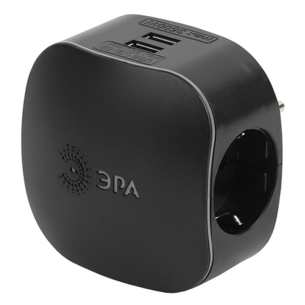 Разветвитель электрический ЭРА SP-3e-USB-BLACK на 3 розетки + 2 USB с заземлением со шторками 16А черный