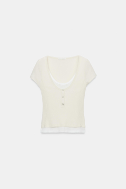 ZARA ФУТБОЛКА С ЭФФЕКТОМ МНОГОСЛОЙНОСТИ, ЭКРЮ