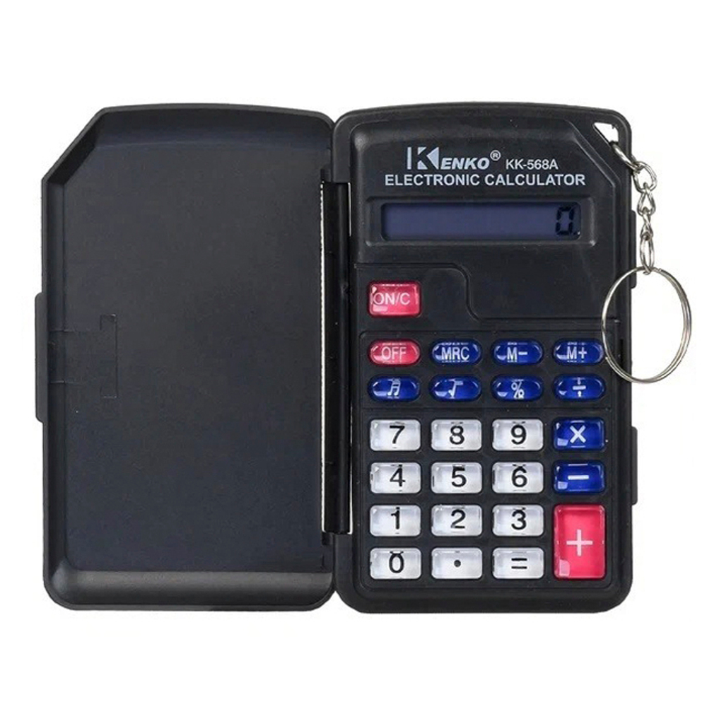 Калькулятор карманный Kenko 8 Bit с крышкой и брелком, LCD, 10.2*6.2*1.4 см, чёрный