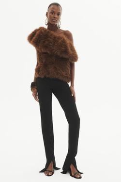 ZARA АСИММЕТРИЧНЫЙ ТОП ИЗ ИСКУССТВЕННОГО МЕХА - LIMITED EDITION, РЫЖЕВАТО-КОРИЧНЕВЫЙ