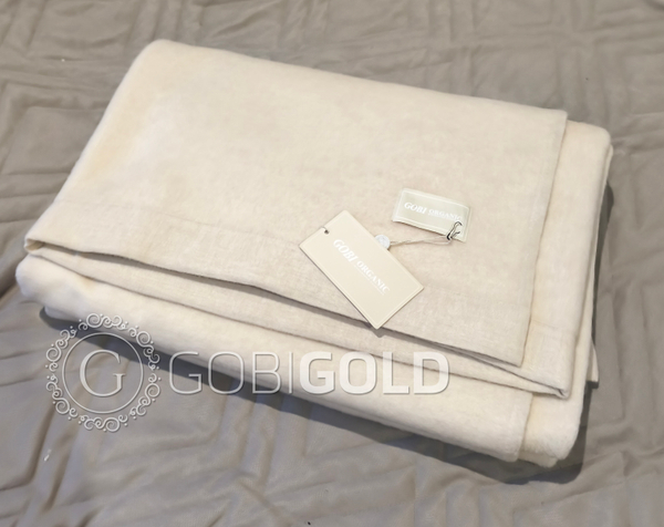 Одеяло тканое из 100% кашемира (GOBI) 135x200 см. - кремовое (ЛЮКС)