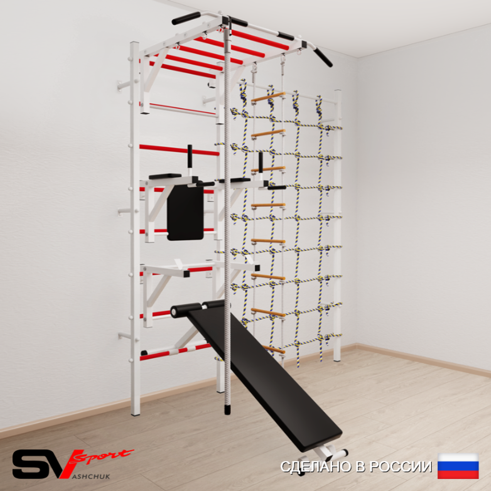 Шведская стенка Sv Sport 5650 (Турник рукоход/Брусья/Стойка/Скамья/Канат/Лестница/Канатный лаз)