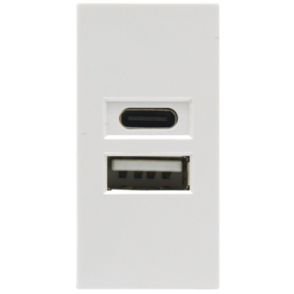USB зарядное устройство,  2.1A,  Type A + C,  1 мод.,  бел. (22.5х45мм)