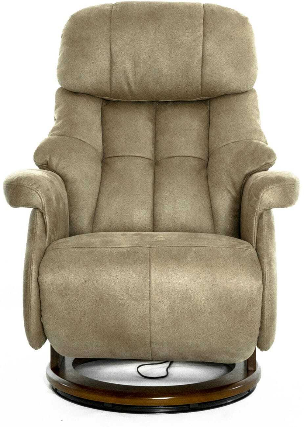 Кресло реклайнер Relax Lux Electro S16099RWB, искуственный нубук бежевый (02), основание дерево темный орех (029)