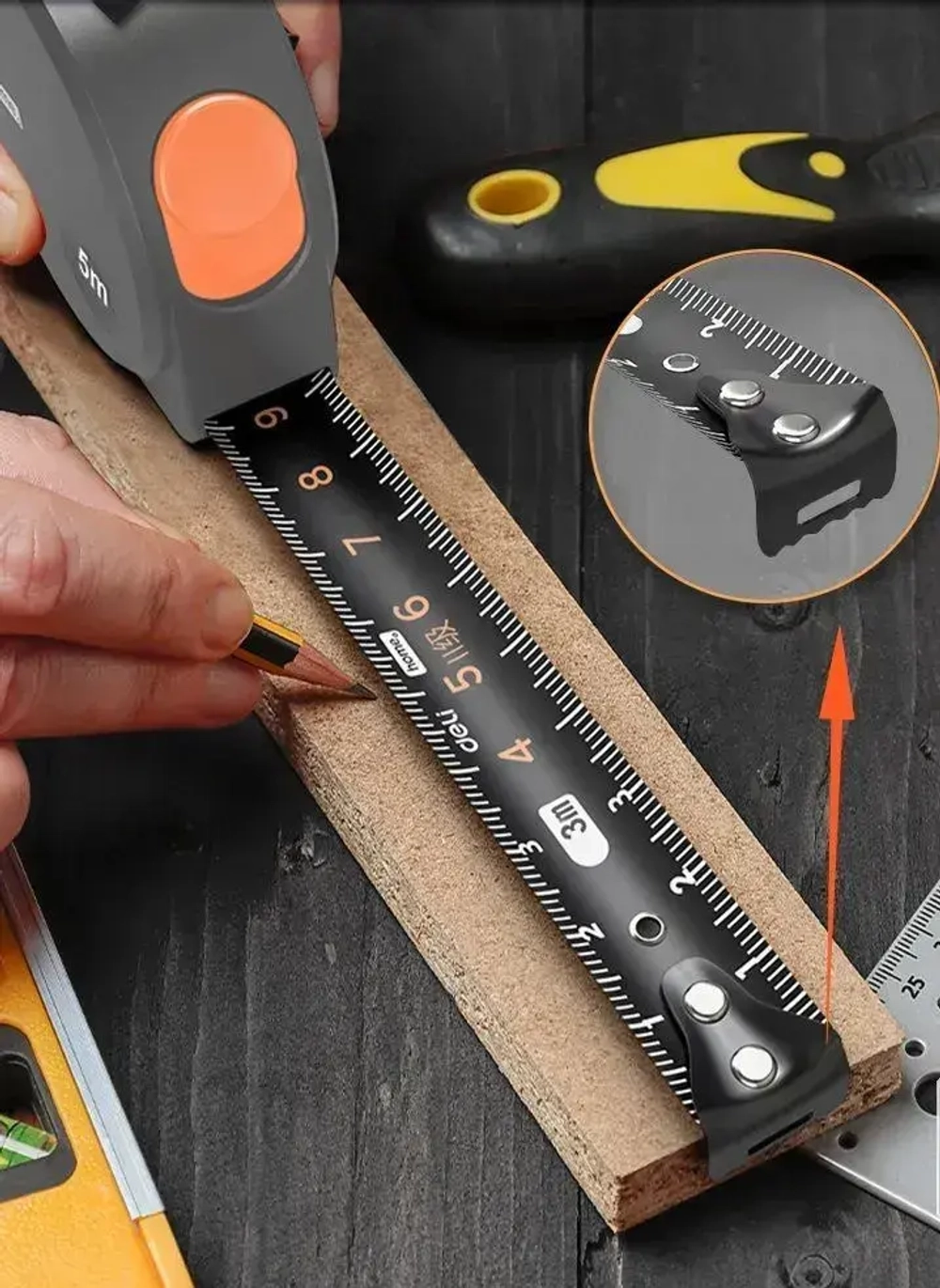 Рулетка "Home Series Gray" Deli HT8519C 5мх19мм (Эксклюзивный дизайн, корпус из софттач пластика, противоскользящая резиновая вставка, подарочная упаковка)