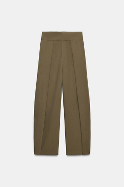 ZARA БРЮКИ BALLOON С ЗАЩИПАМИ, ХАКИ