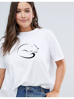 Футболка базовая белая с кошкой