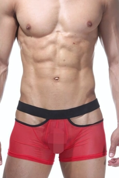 Откровенные трусы-боксеры из полупрозрачной ткани (Размер: S-M) (Цвет: красный с черным)