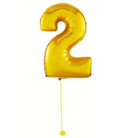 Шар-цифра 2 Золото Gold 102 см фольга с гелием на грузике