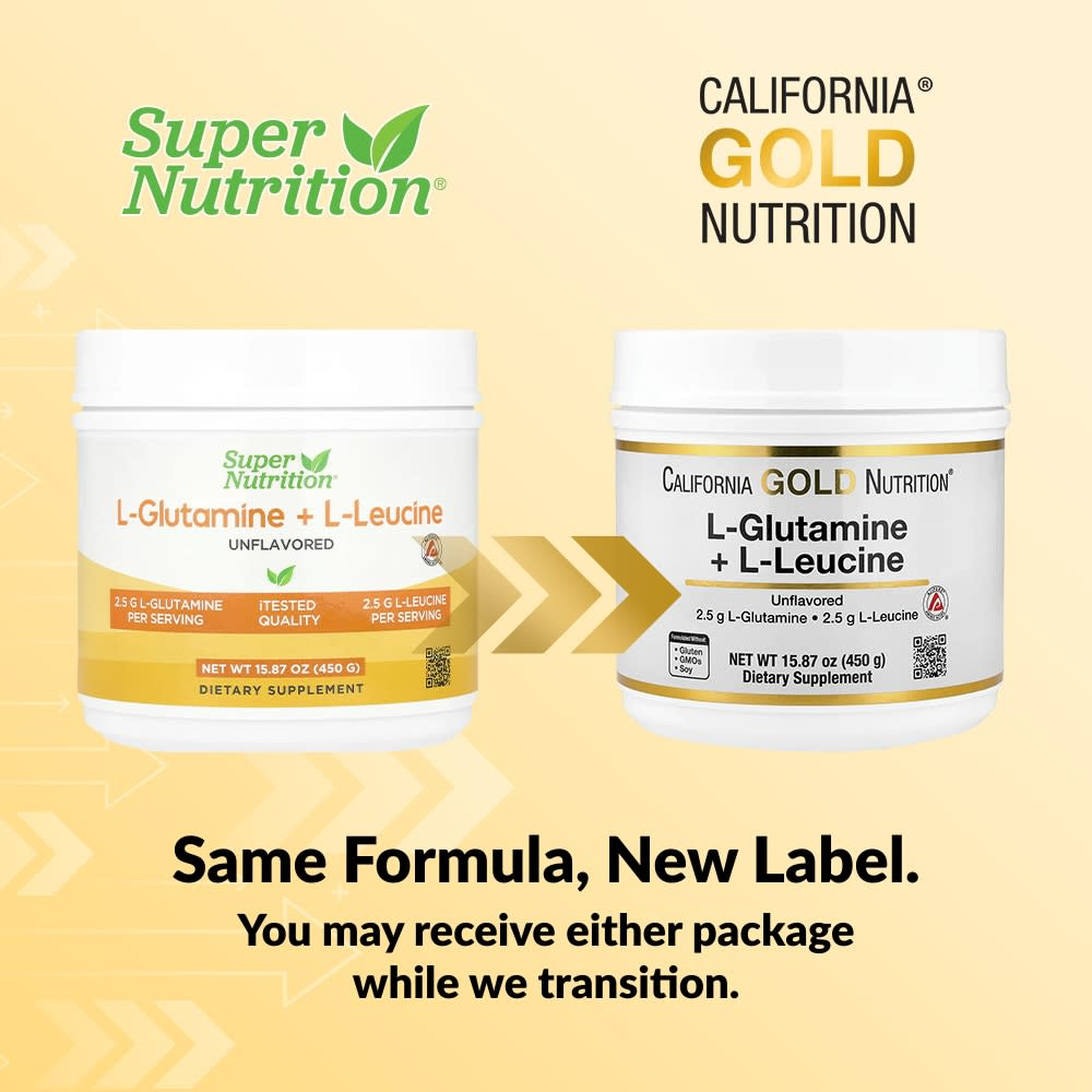 California Gold Nutrition, L-глютамин и L-лейцин, без вкусовых добавок, 450 г (15,87 унции)