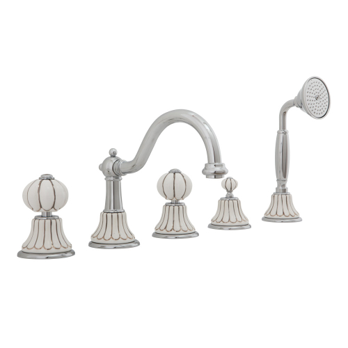 Смеситель на борт ванны на 5 отв. Migliore Olivia 19013 Белый/декор платина/хром