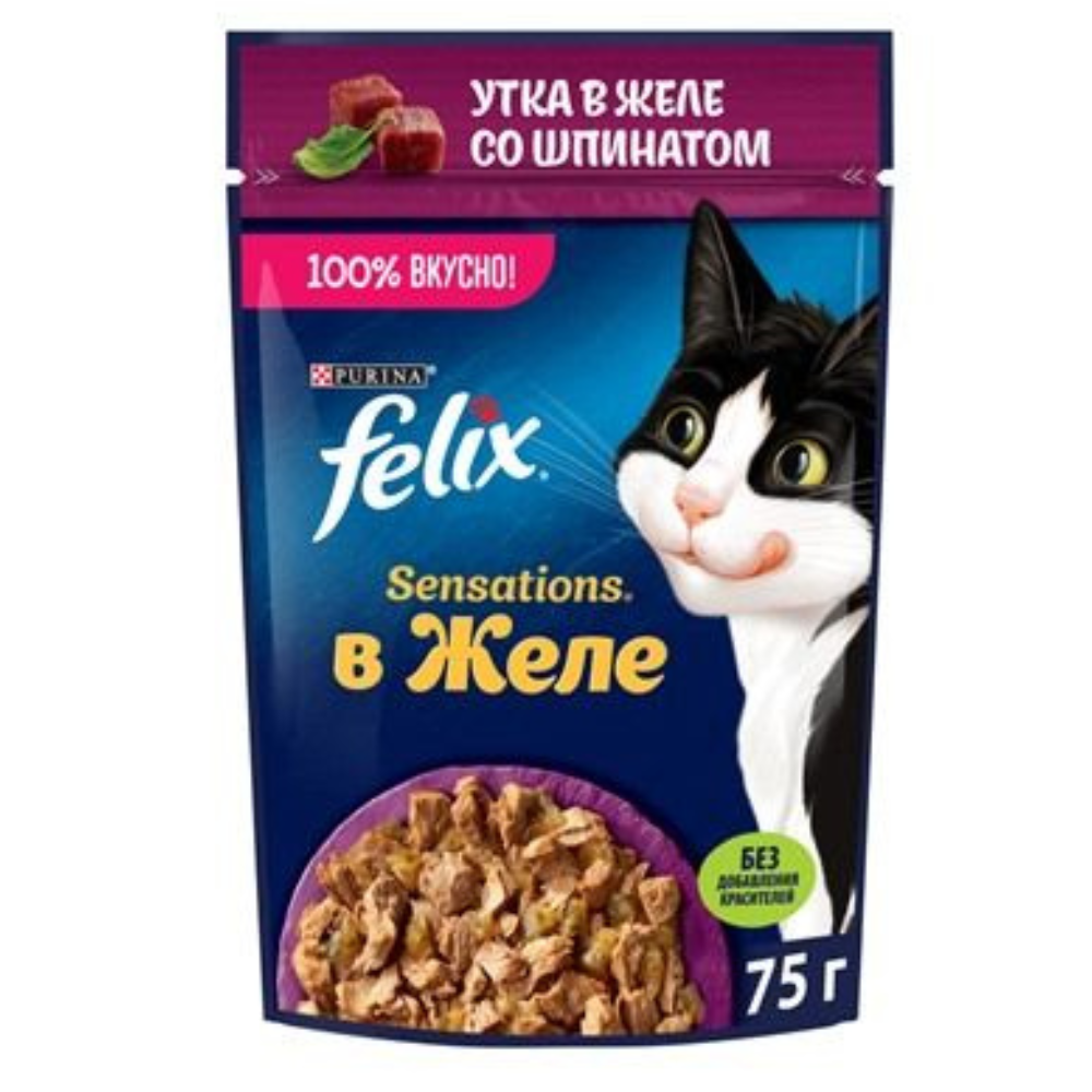 Влажный корм FELIX для котят утка в желе со шпинатом 75 гр