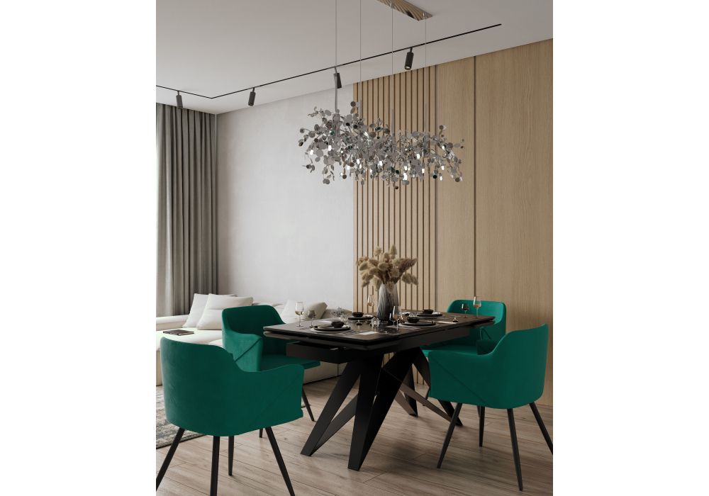 Стеклянный стол Блэкберн 140(200)х80х75 черный мрамор / черный