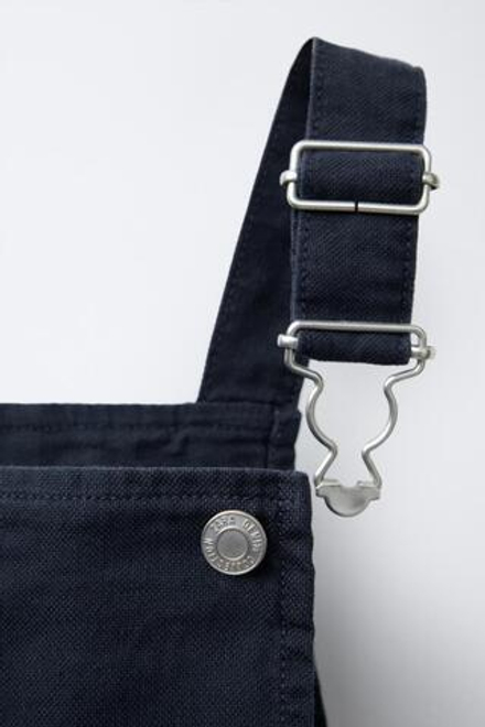 ZARA КОМБИНЕЗОН ИЗО ЛЬНА И ХЛОПКА, МОРСКОЙ СИНИЙ