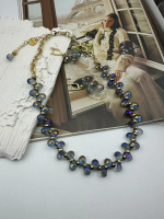 Колье "Деора" серо-голубой чешский хрусталь, оттенок золото