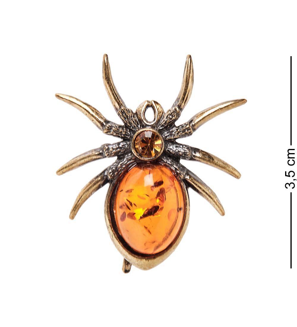 AM-1894 Брошь «Паук» (латунь, янтарь)
