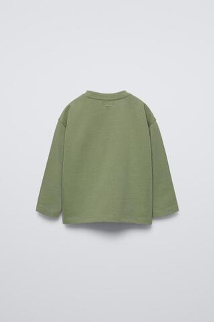 ZARA ОДНОТОННЫЙ ЛОНГСЛИВ MEDIUM WEIGHT, ЗЕЛЕНОВАТЫЙ