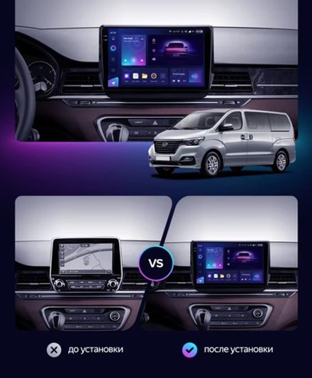 Магнитола для Hyundai H1, Grand Starex, 2018-2022 (ШГУ цветной) - Teyes CC3-2K-360 монитор 9.5" 2K QLED на Android 10, 6Гб+128Гб, CarPlay, 4G SIM-слот, 4 камеры в комплекте