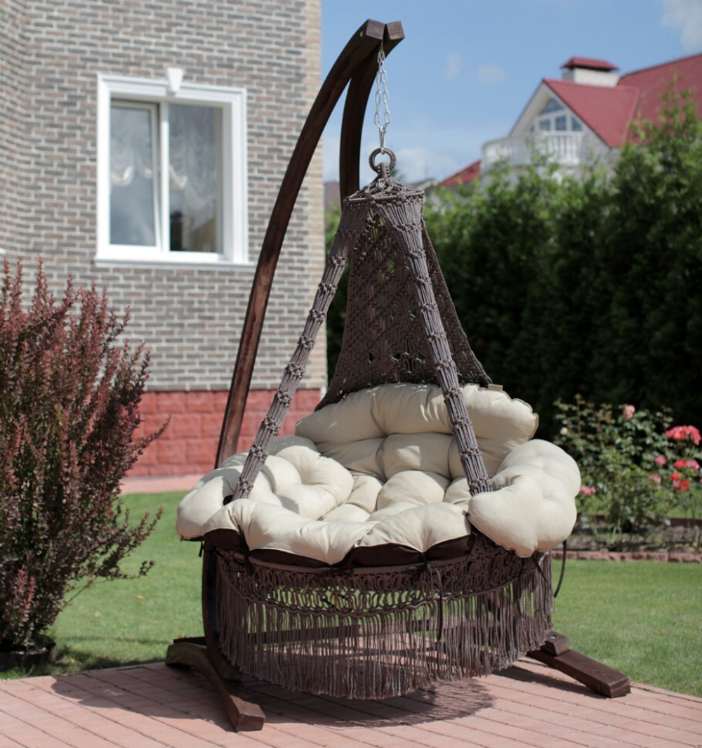 Подвесное кресло CARTAGENA (корич, беж.-корич., светло-корич.)с подушкой и деревянным каркасом CORSA