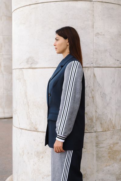 Брючный костюм синий с джинсой