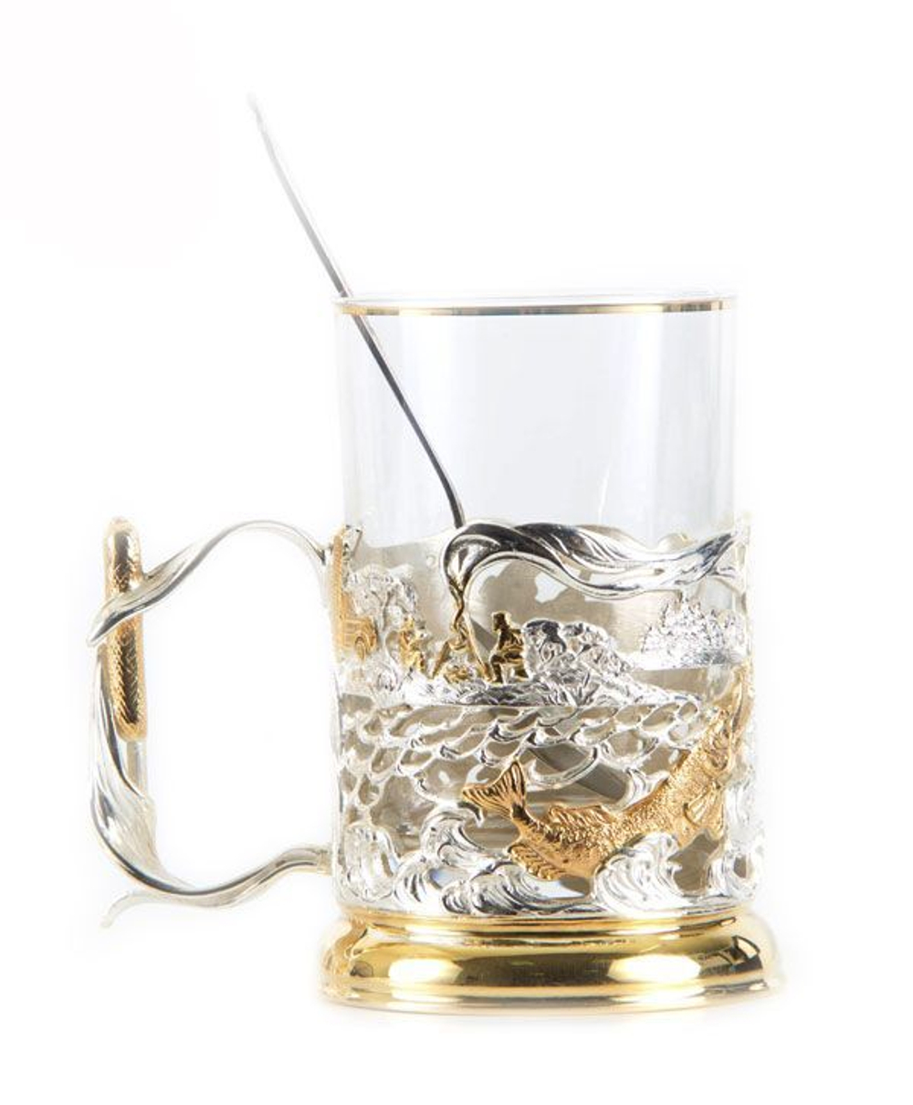 Подстаканник Рыбалка с позолотой