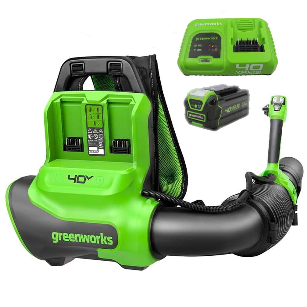 Ранцевая воздуходувка аккумуляторная Greenworks Арт. 2408107UGB, 40V, бесщеточный, АКБ 5Ач и быстрое ЗУ