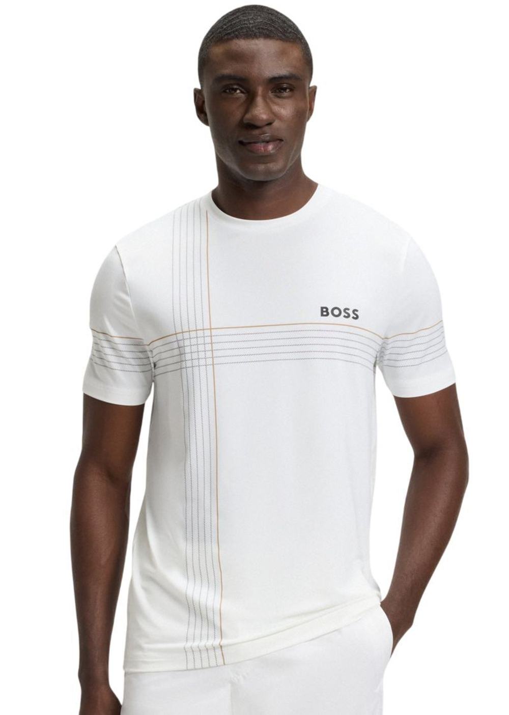 Мужская теннисная футболка BOSS Check Pro TOC Slim - bright white