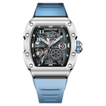 CERIEPON Silver Stone Racing Track Collection Glow In The Dark Men"s Cut Out Waterproof Watch Men"s Mechanical Movement