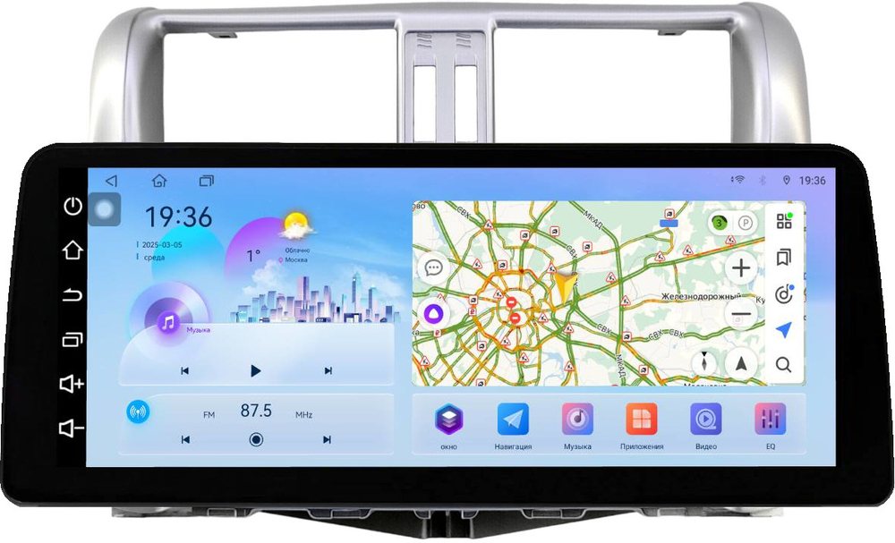 Магнитола для Toyota Land Cruiser Prado 150 2009-2013 (рамка серебро) - FarCar монитор 12.3" 2K QLED на Android 14, TS10, CarPlay, 4G SIM-слот