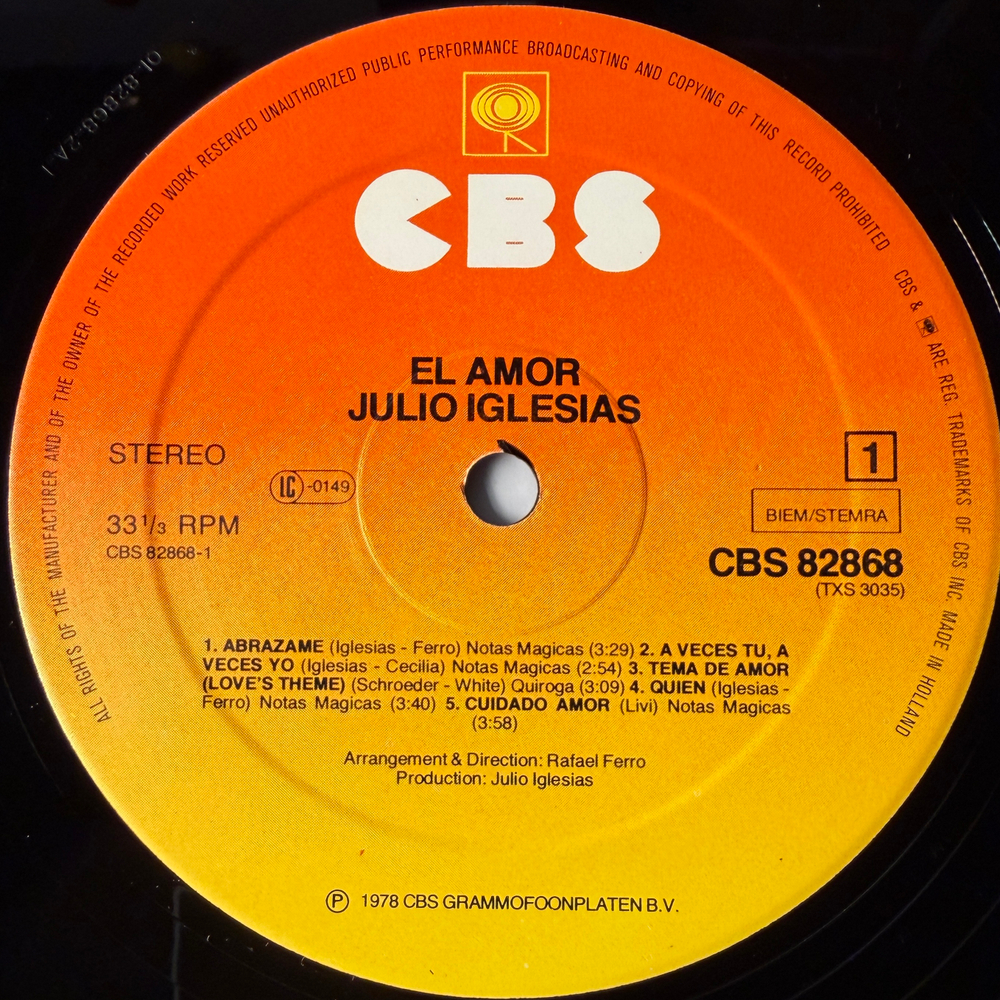 Julio Iglesias ‎– El Amor (Голладия 1978г.)