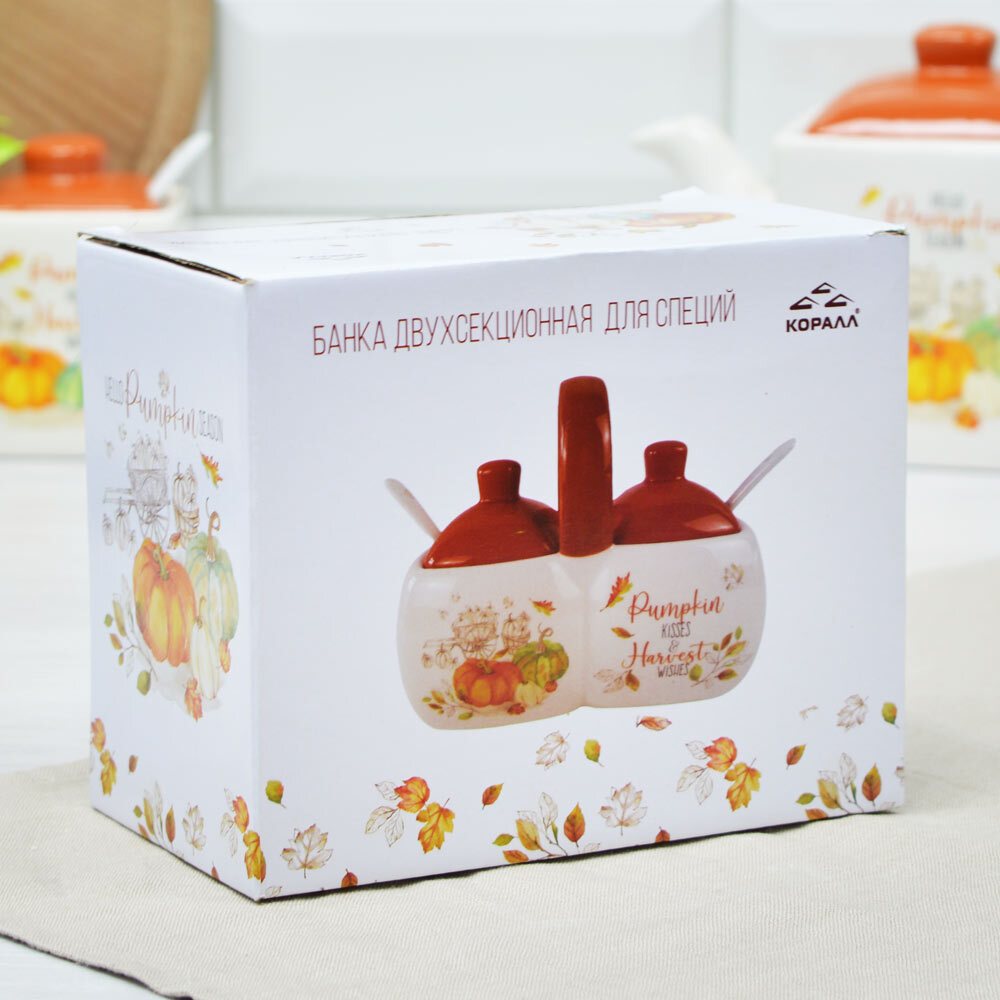 Банка для специй 2-х секционная 250мл "Тыква"