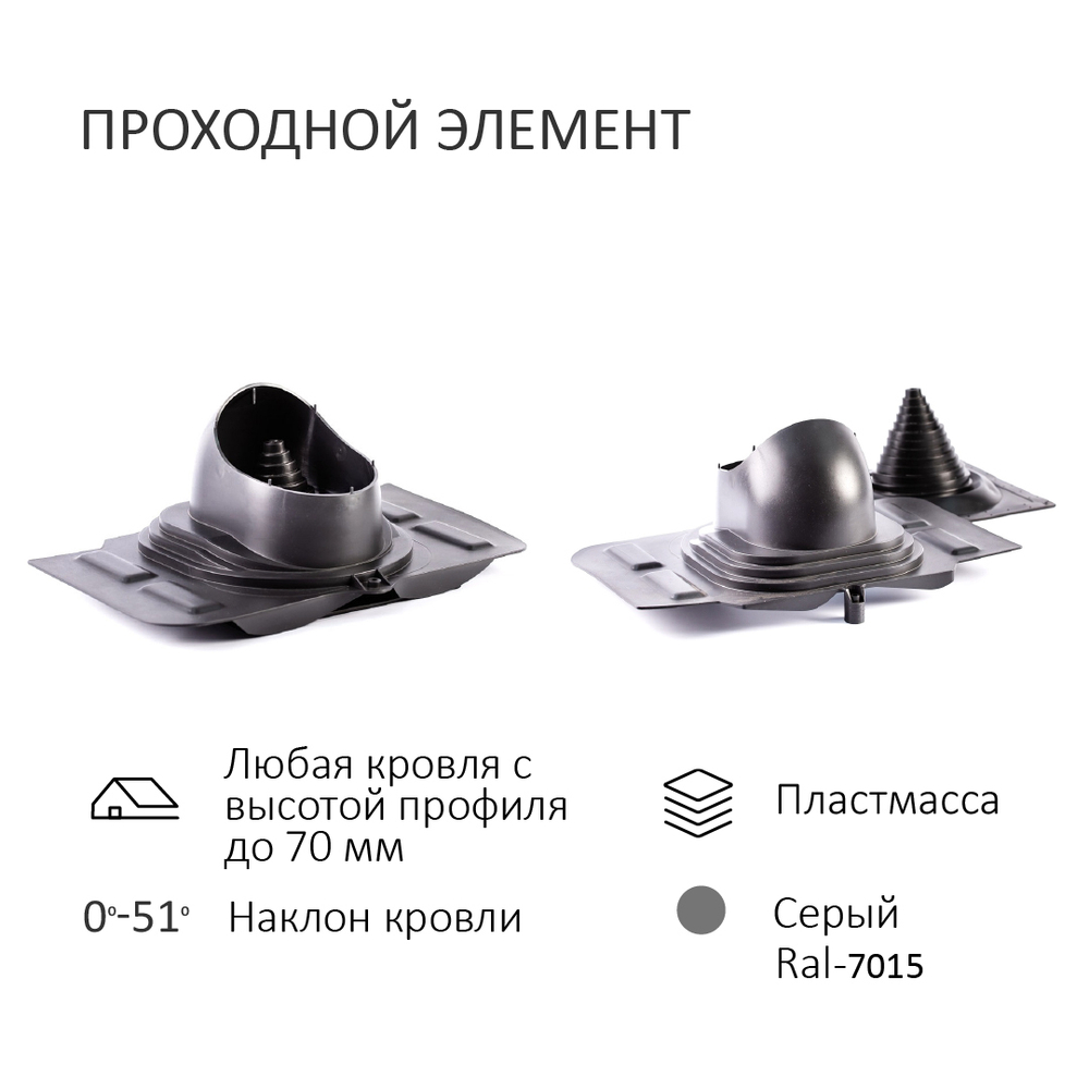 Комплект активной вентиляции: Вентиляционный выход изолированный Vilpe D160/225 утепленный высота H=500 мм, проходной элемент универсальный кровельный (Universal), турбодефлектор Ø 230 мм, серый графит