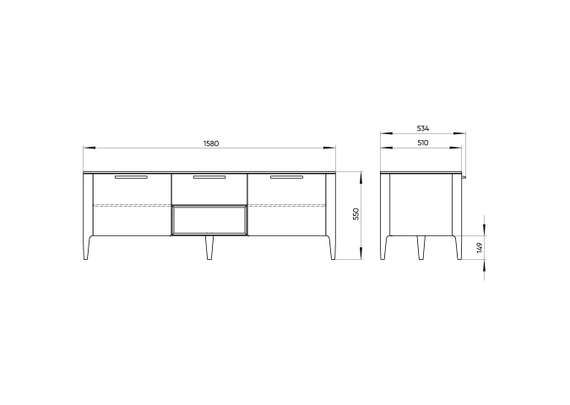 Тумба Type oak под ТВ ширина 160 см (натуральный дуб)