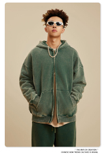 Американский модный брендовый костюм мужской зелёного цвета с эффектом потёртости с капюшоном и двойной молнией для мужчин.