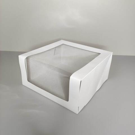 Коробка для торта с окном белая 22,5х22,5х11 см