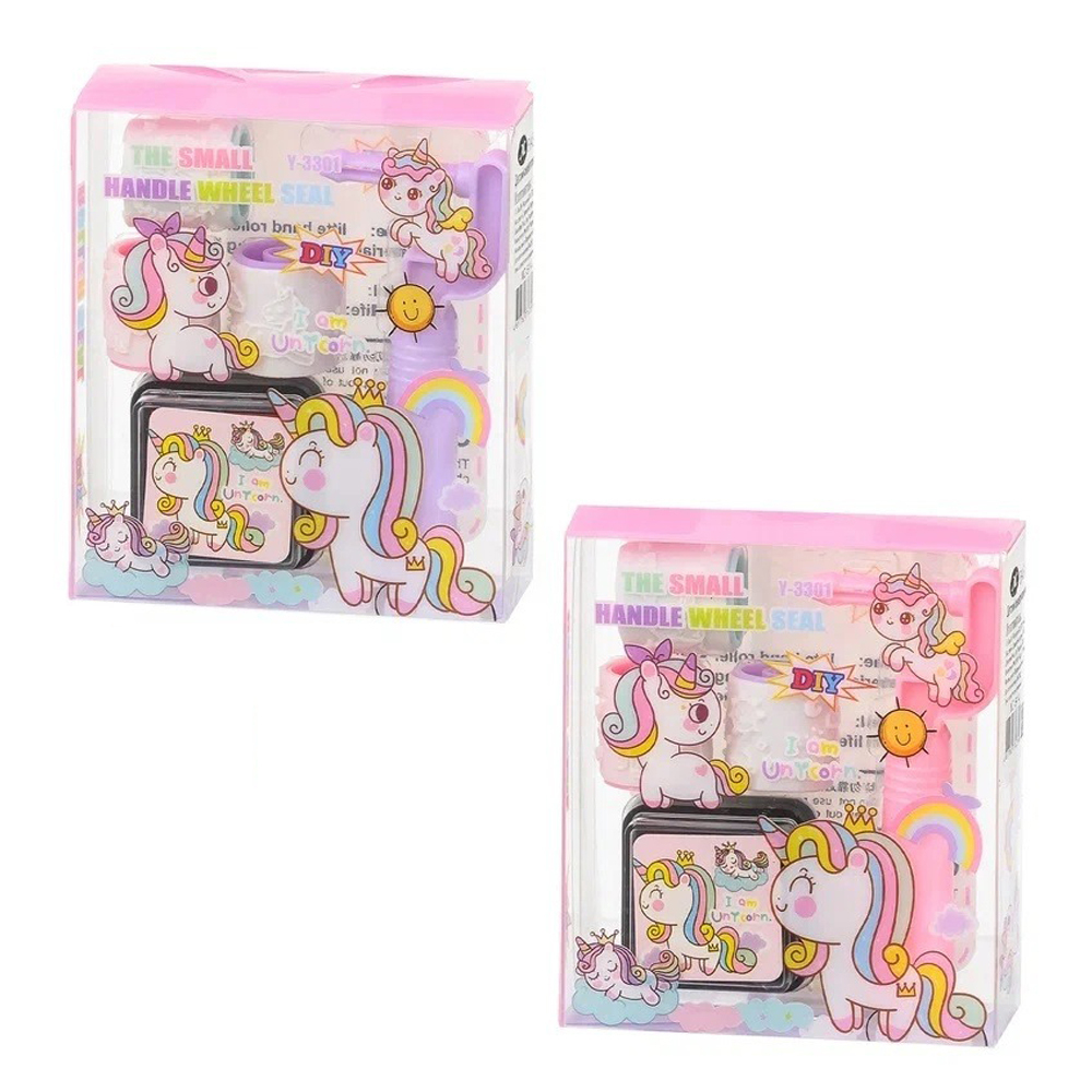 Штамп детский Basir с 3 сменными роликами и штемпельной подушкой, 9 см, серия "Единорог", ассорти