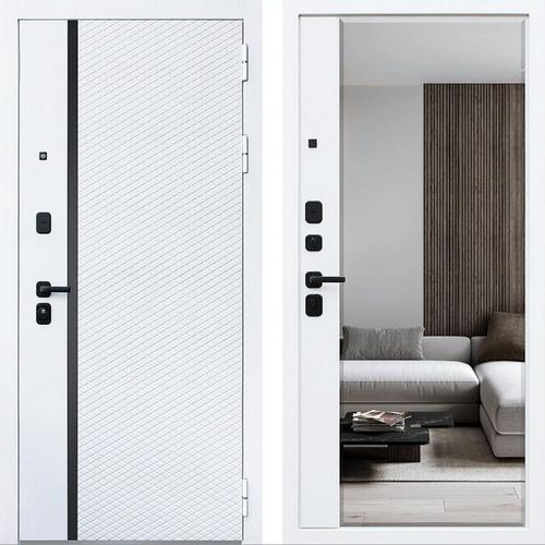 Входная дверь в квартиру Белая с зеркалом - 1061