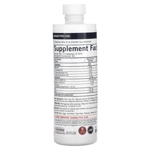 Kirkman Labs, жидкий жир печени трески, натуральный лимон и лайм, 237 мл (8 жидк. унций)