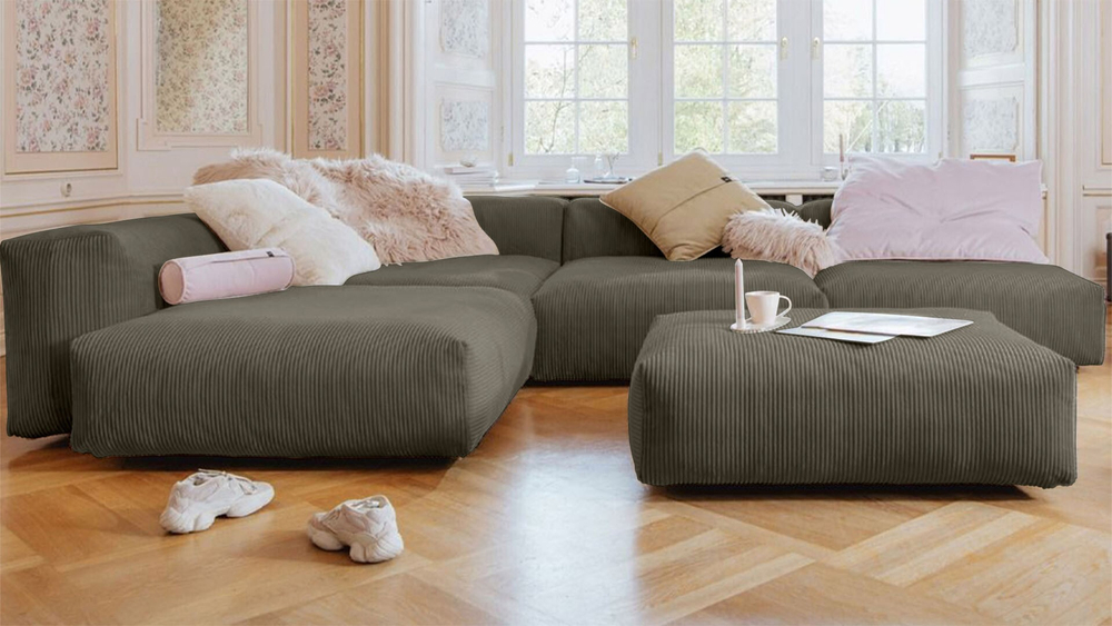 Диван Фиджи (П-образный) Cilium Brown 378*242*62 см, Коричневый Вельвет Нераскладной Фиеста