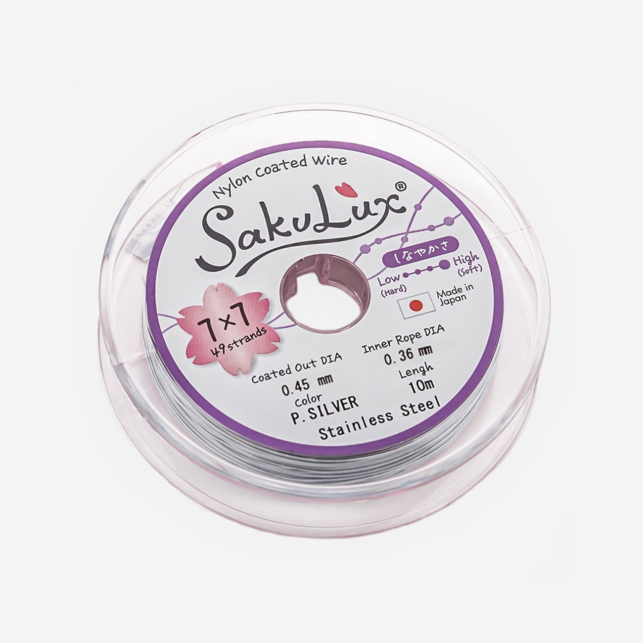 Японский ювелирный тросик SakuLux 49 диаметр 0,45мм, цвет "Жемчужное серебро"