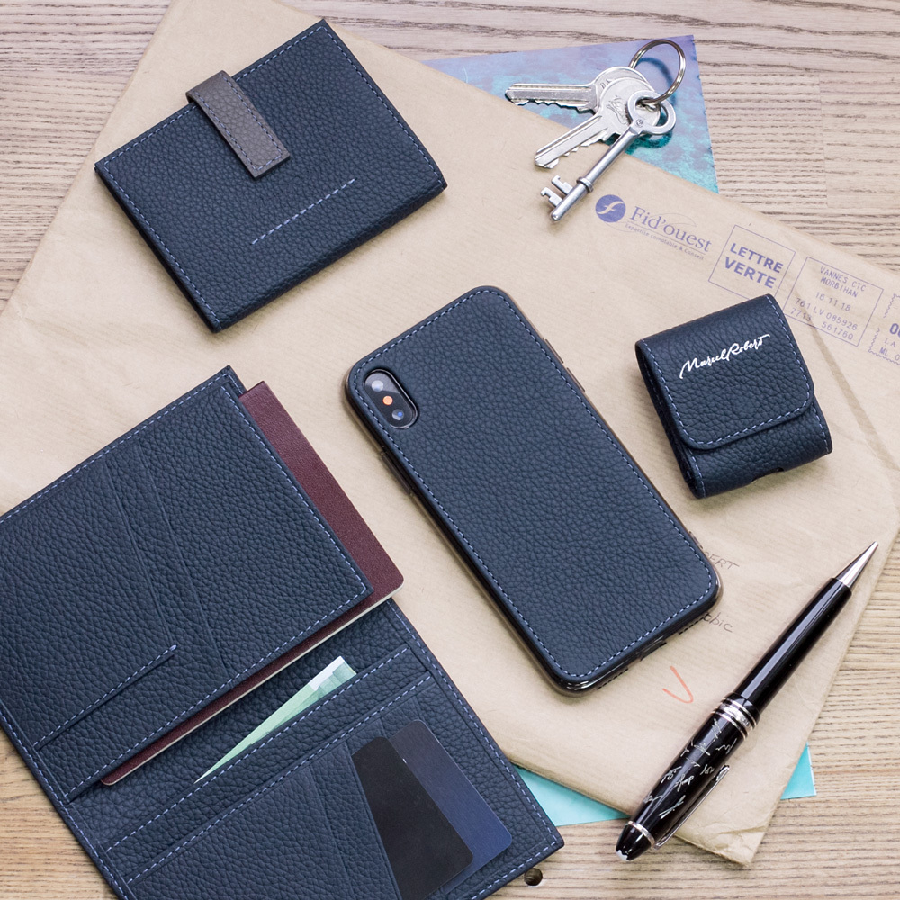 Кожаная обложка для паспорта и автодокументов, теленок синего цвета