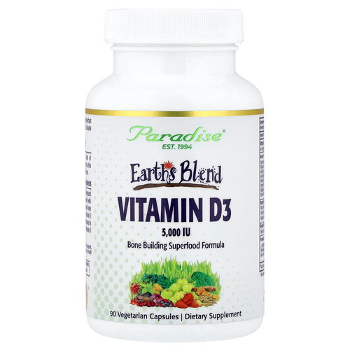 Paradise Herbs, Earth's Blend®, витамин D3, 90 вегетарианских капсул