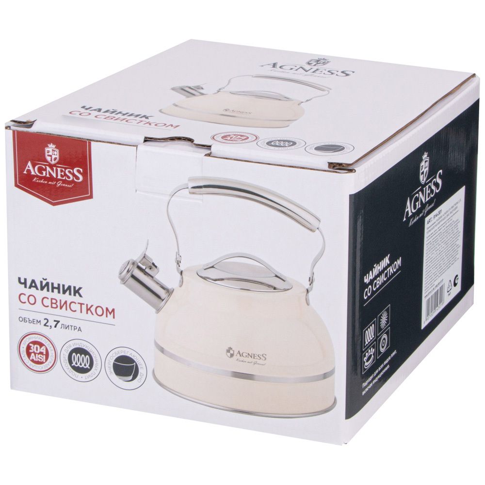 ЧАЙНИК AGNESS СО СВИСТКОМ 2,7Л, ТЕРМОАККУМУЛИРУЮЩЕЕ ДНО, ИНДУКЦИЯ