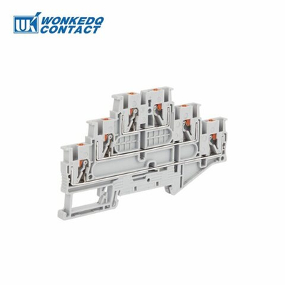 Клемма трехуровневая 6-проводная проходная 0.5-2,5мм2 на DIN рейку JPT 2.5-3L Push-in серая 500V/22A  3210499WE