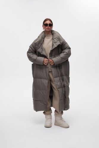 Удлиненный пуховик-кокон цвета хаки