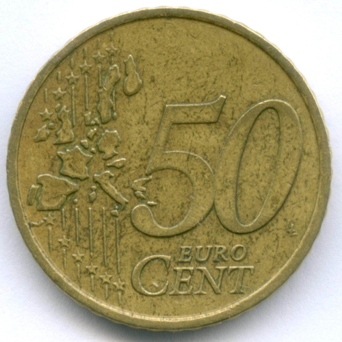 50 евроцентов 2002 год. Греция. Регулярный выпуск. Тип 1 (Разновидность - звезда c F - Франция). Нордик VF